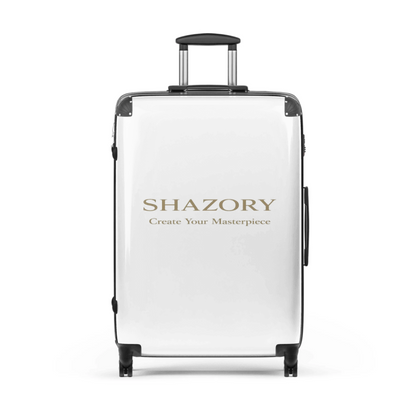 Lifestyle styling of personalized suitcase — carry on luggage ready for daily use
