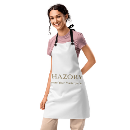 Close-up detail of custom photo print on all-over print apron — chef gift surface texture
