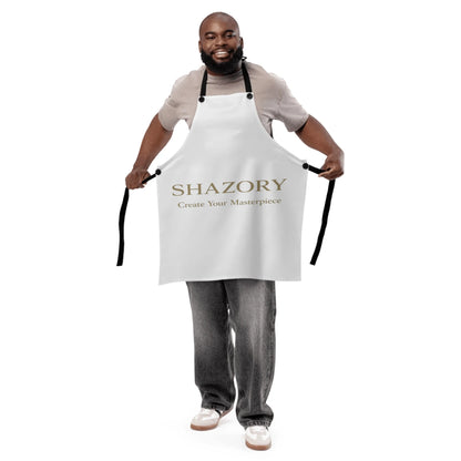 Alternate angle of custom all-over print apron — personalized design with all-over print