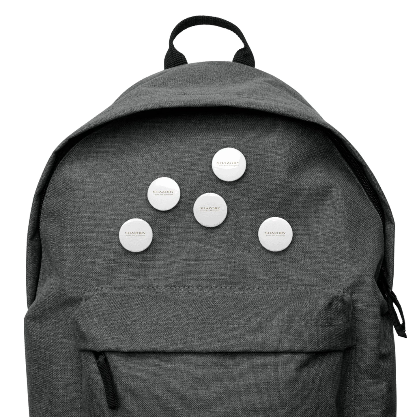 Front view of personalized set of pin buttons — pin button for everyday use