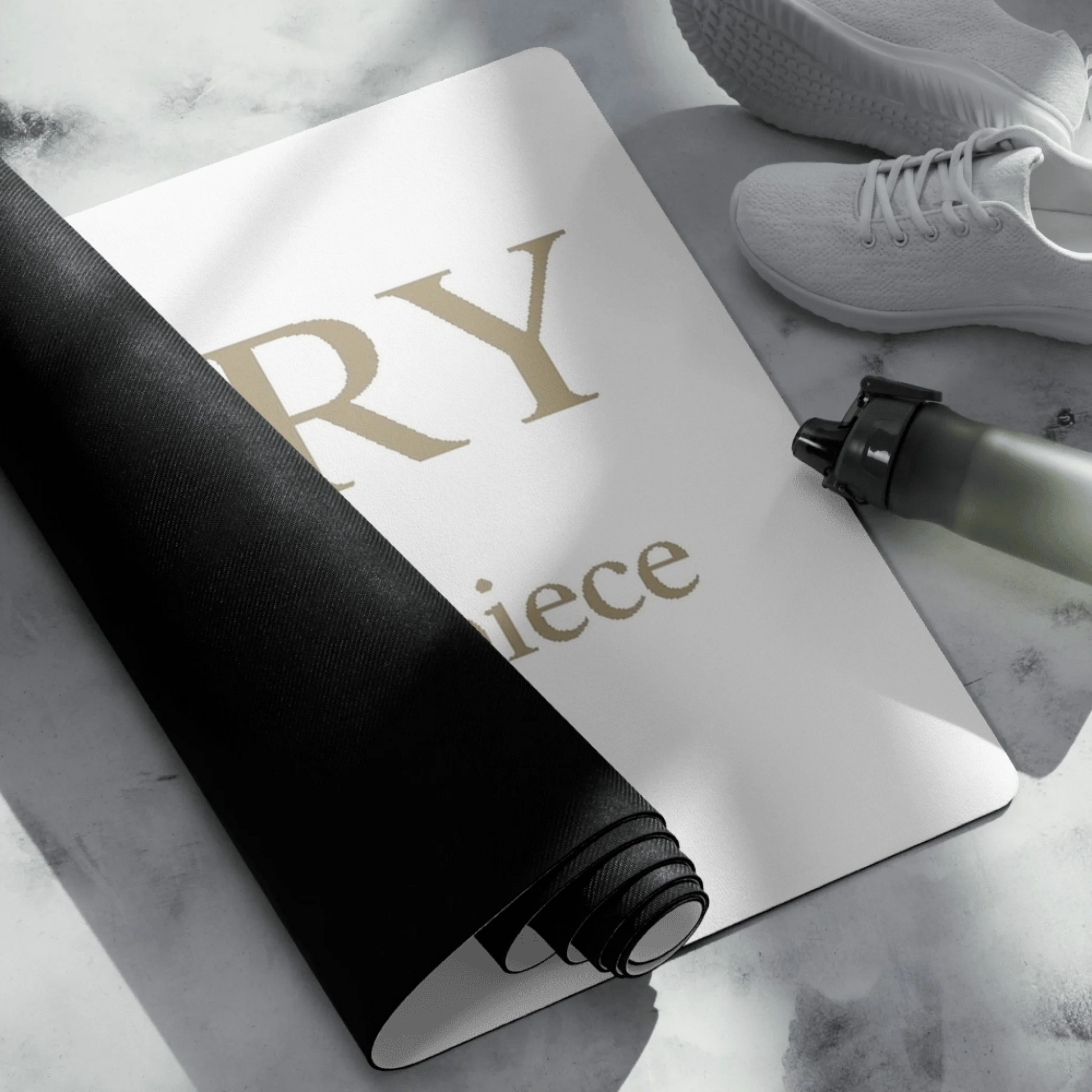 Close-up detail of custom photo print on yoga mat — fitness accessory surface texture