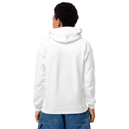 Alternate angle of custom youth heavy blend hoodie — personalized design on heavyweight fleece