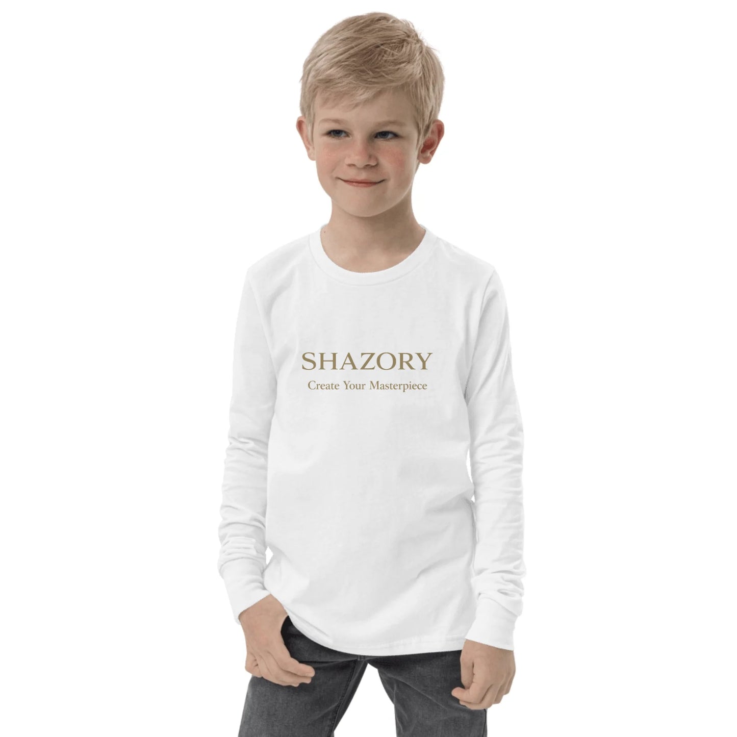 Close-up detail of custom photo print on youth long sleeve tee — long sleeve tee surface texture