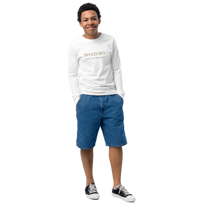 Lifestyle styling of personalized youth long sleeve tee — kids apparel ready for daily use