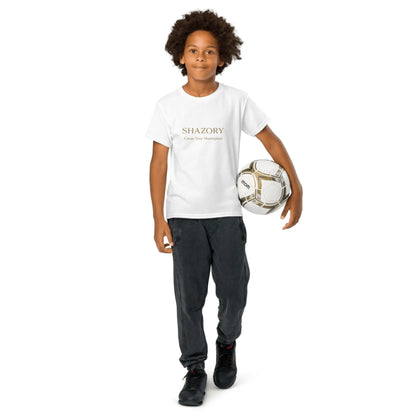 Lifestyle styling of personalized youth sports tee — athletic apparel ready for daily use