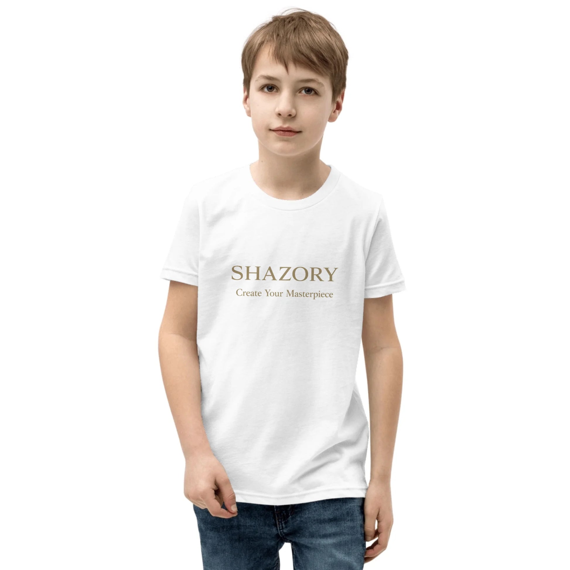 Front view of personalized youth staple tee — youth tee for everyday use
