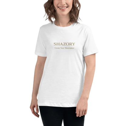 Lifestyle styling of personalized women's relaxed t-shirt — apparel ready for daily use