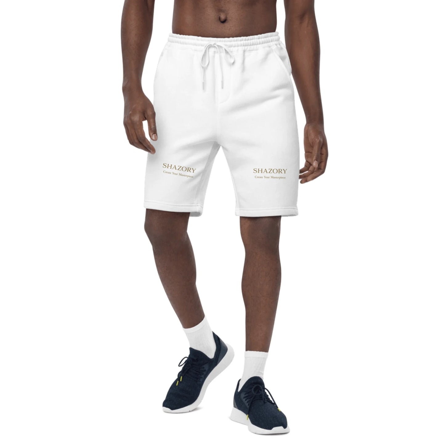 Front view of personalized men's fleece shorts — mens shorts for everyday use