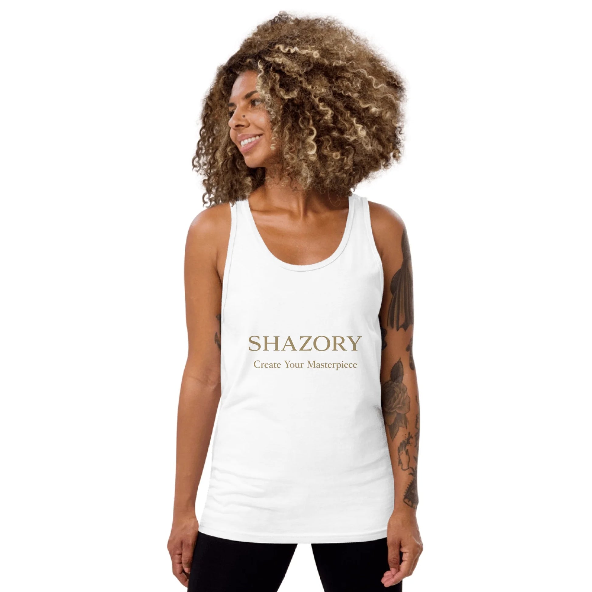 Alternate angle of custom men's staple tank top — personalized design with apparel