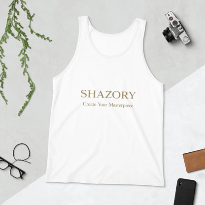 Color or size variation of personalized men's staple tank top — custom graphic tank