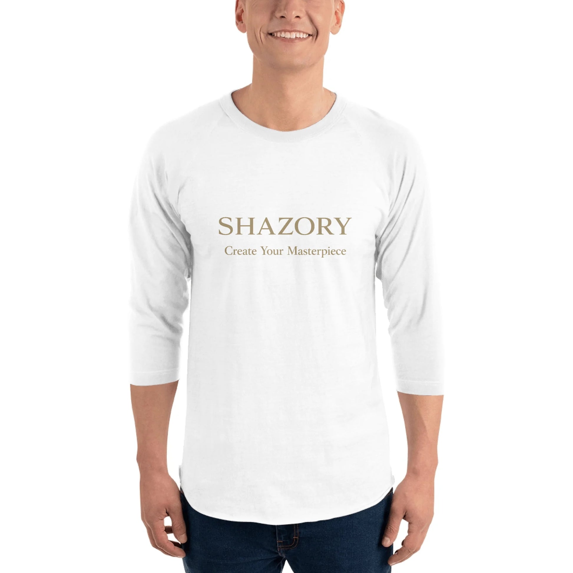 Front view of personalized unisex 3/4 sleeve raglan shirt — raglan shirt for everyday use