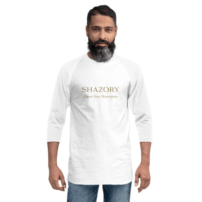 Lifestyle styling of personalized unisex 3/4 sleeve raglan shirt — apparel ready for daily use