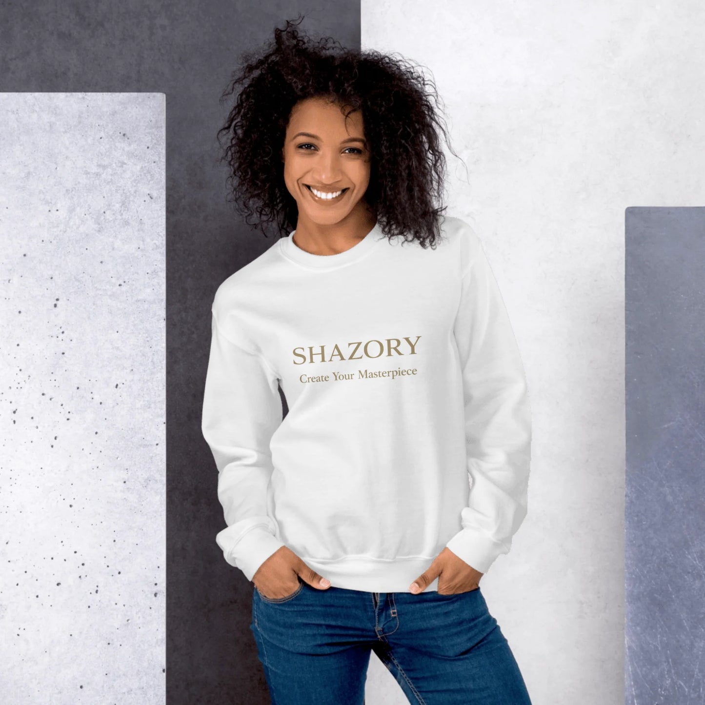 Close-up detail of custom photo print on unisex crew neck sweatshirt — heavy blend sweatshirt surface texture