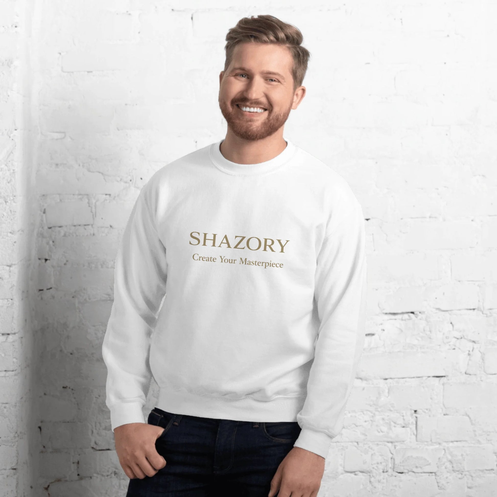 Lifestyle styling of personalized unisex crew neck sweatshirt — apparel ready for daily use