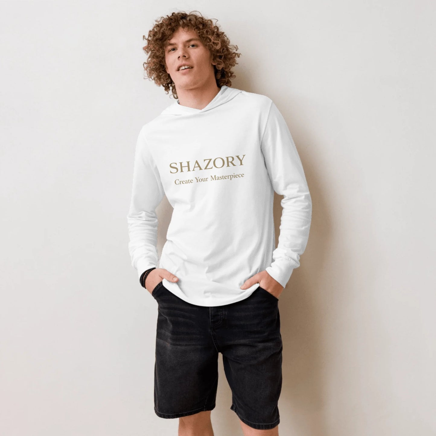 Close-up detail of custom photo print on unisex hooded long sleeve tee — graphic tee surface texture