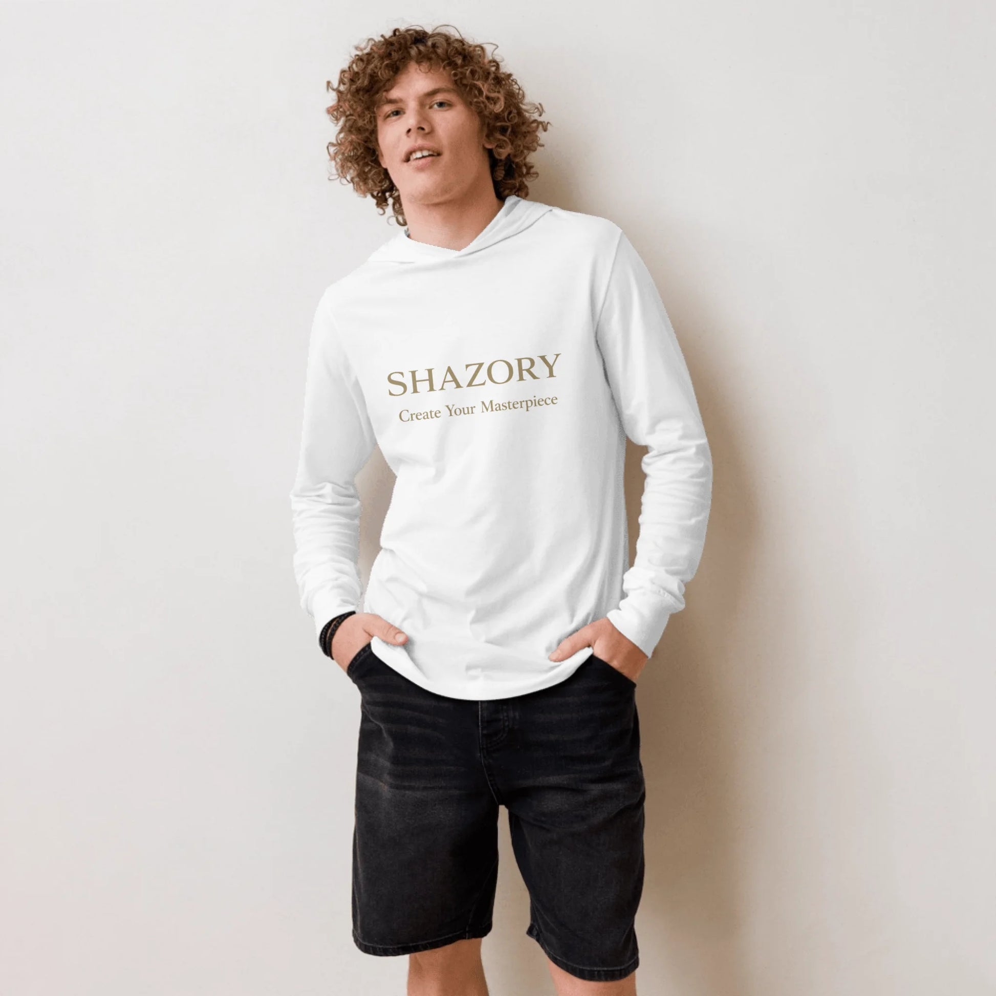 Close-up detail of custom photo print on unisex hooded long sleeve tee — graphic tee surface texture
