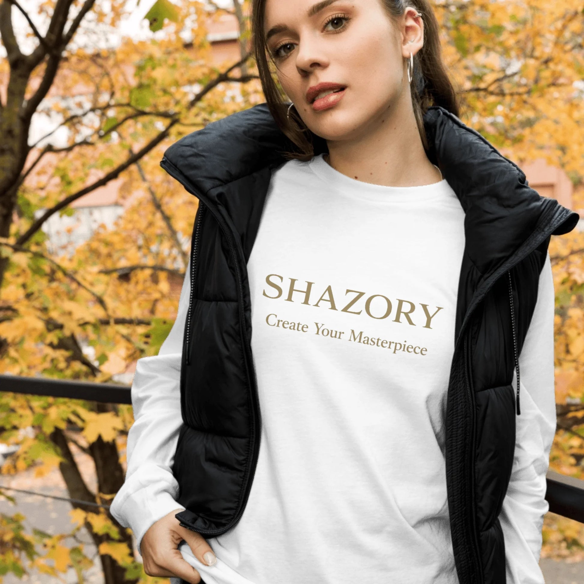Close-up detail of custom photo print on unisex long sleeve tee — graphic tee surface texture