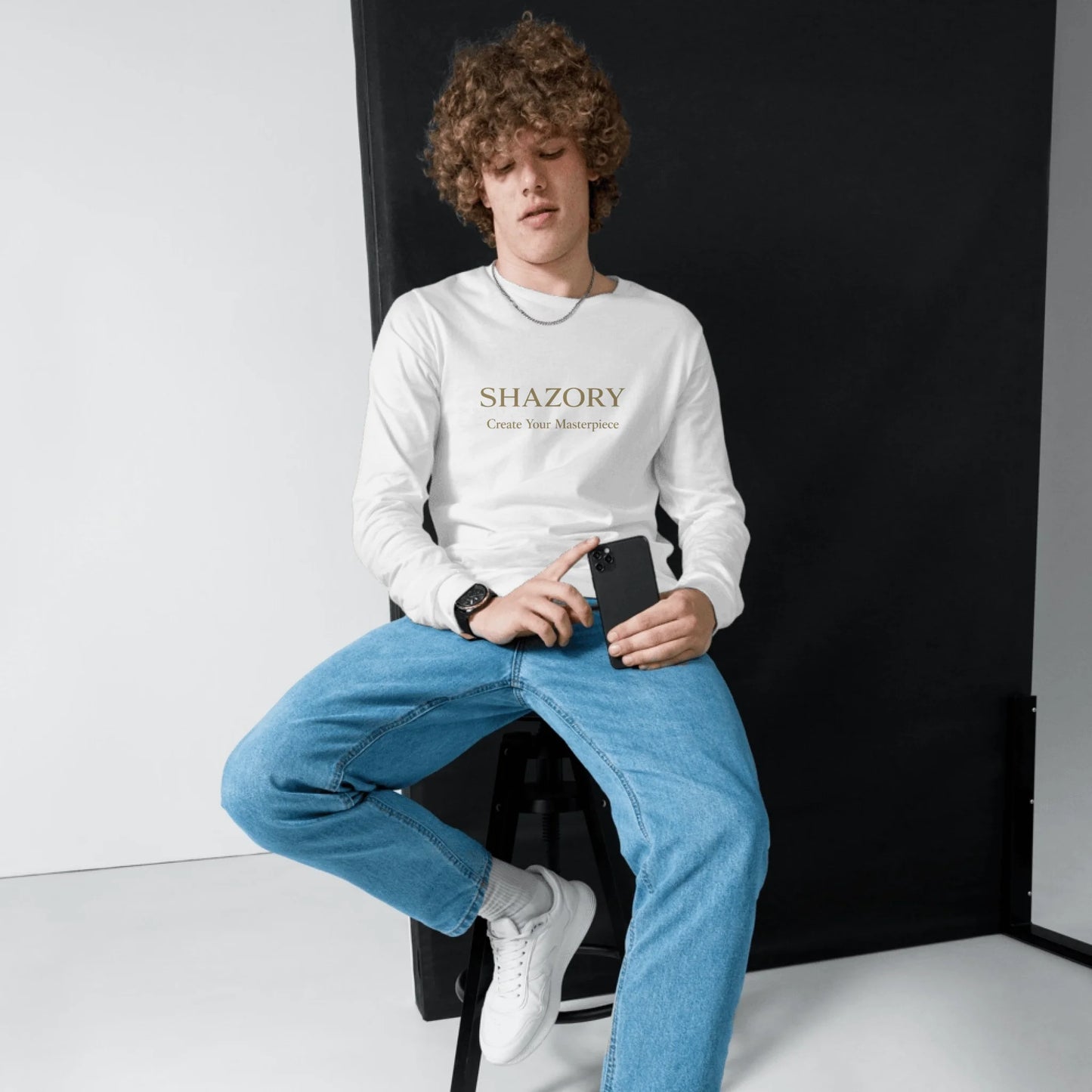 Color or size variation of personalized unisex long sleeve tee — custom graphic tee