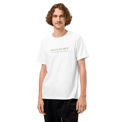 Close-up detail of custom photo print on unisex oversized garment-dyed t-shirt — drop shoulder tee surface texture
