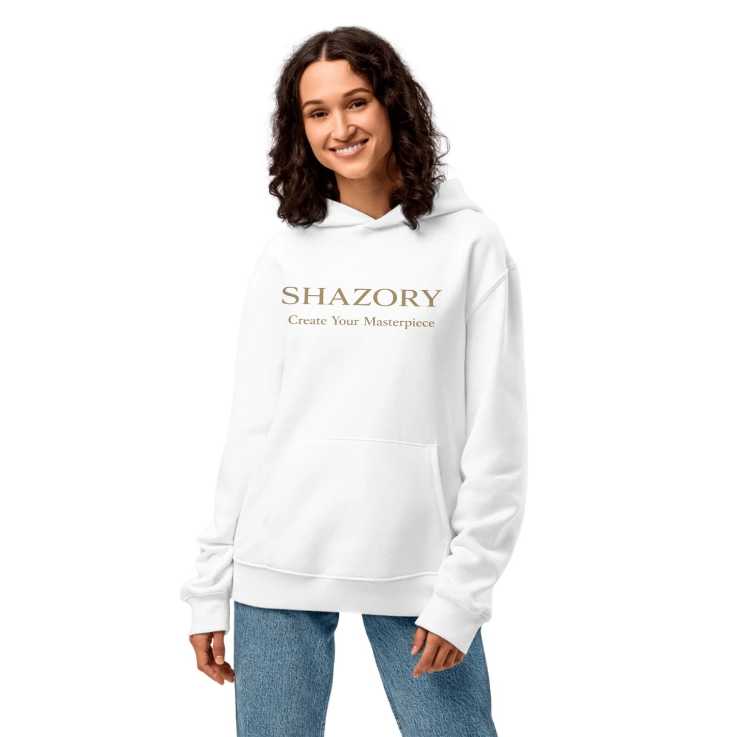 Close-up detail of custom photo print on unisex oversized heavyweight hoodie — drop shoulder hoodie surface texture