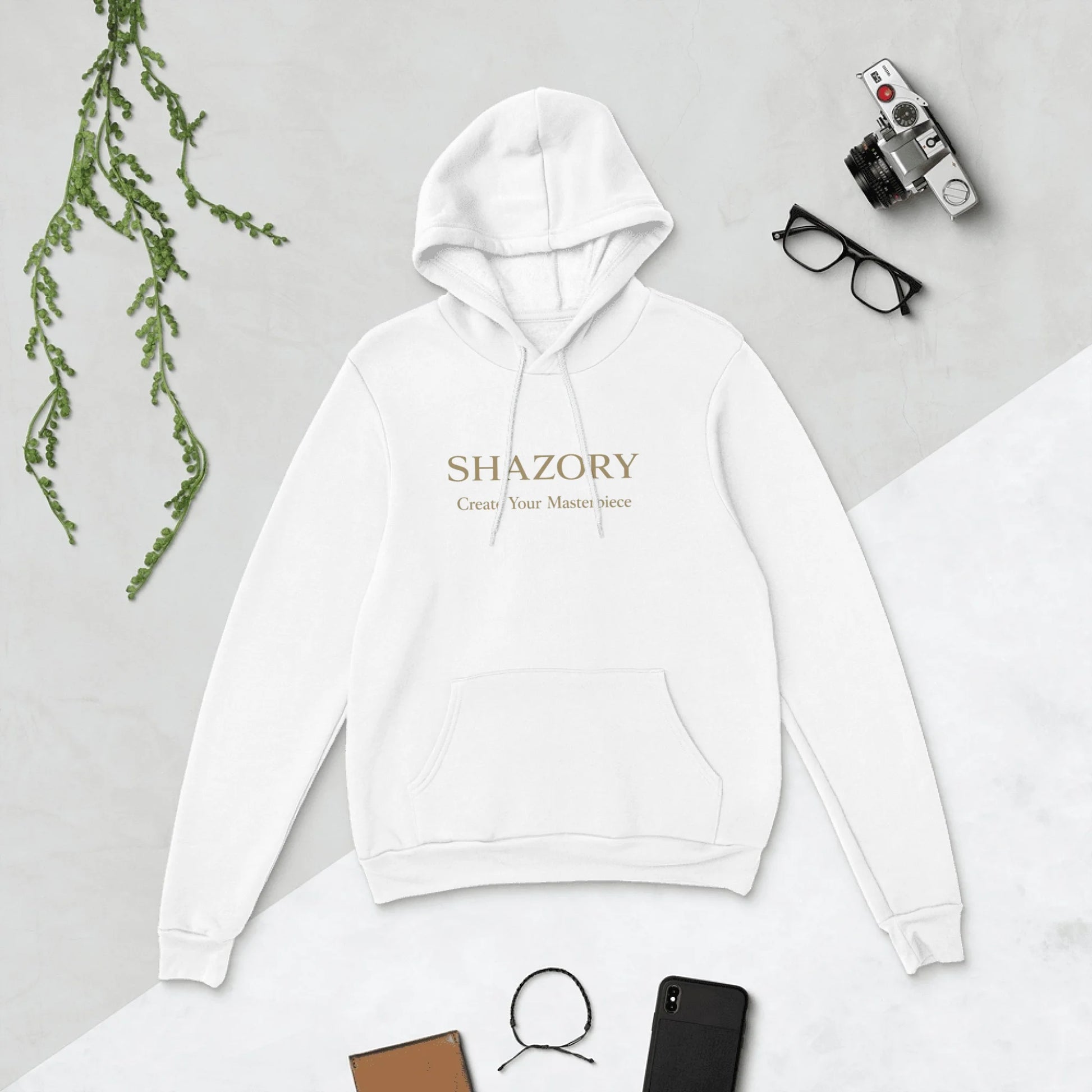 Close-up detail of custom photo print on unisex pullover hoodie — fleece lined surface texture