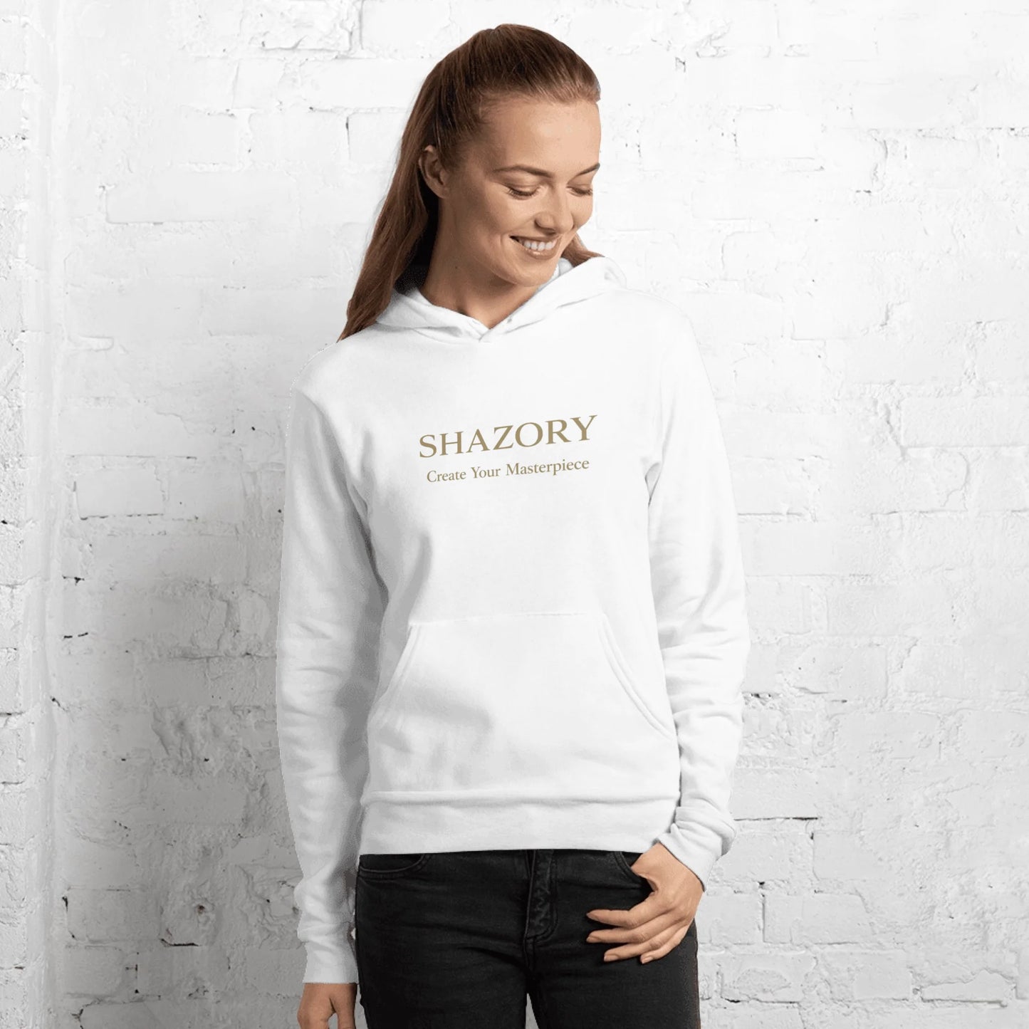 Alternate angle of custom unisex pullover hoodie — personalized design with apparel