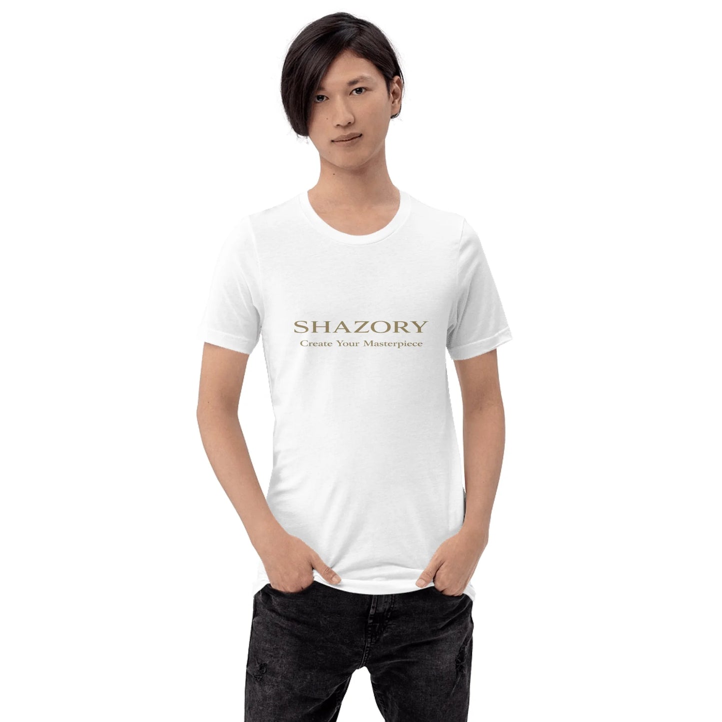 Lifestyle styling of personalized unisex staple t-shirt — apparel ready for daily use