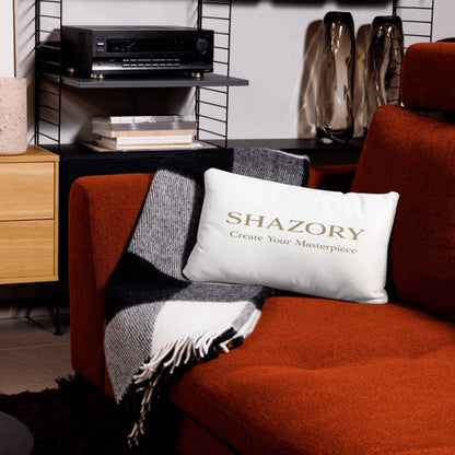 Lifestyle styling of personalized all-over print basic pillow — pillow ready for daily use