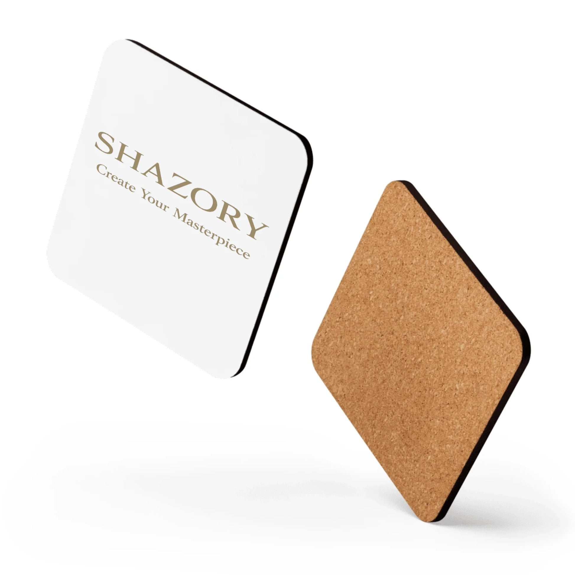 Lifestyle styling of personalized cork-back coaster — coaster ready for daily use