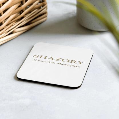 Alternate angle of custom cork-back coaster — personalized design with coaster
