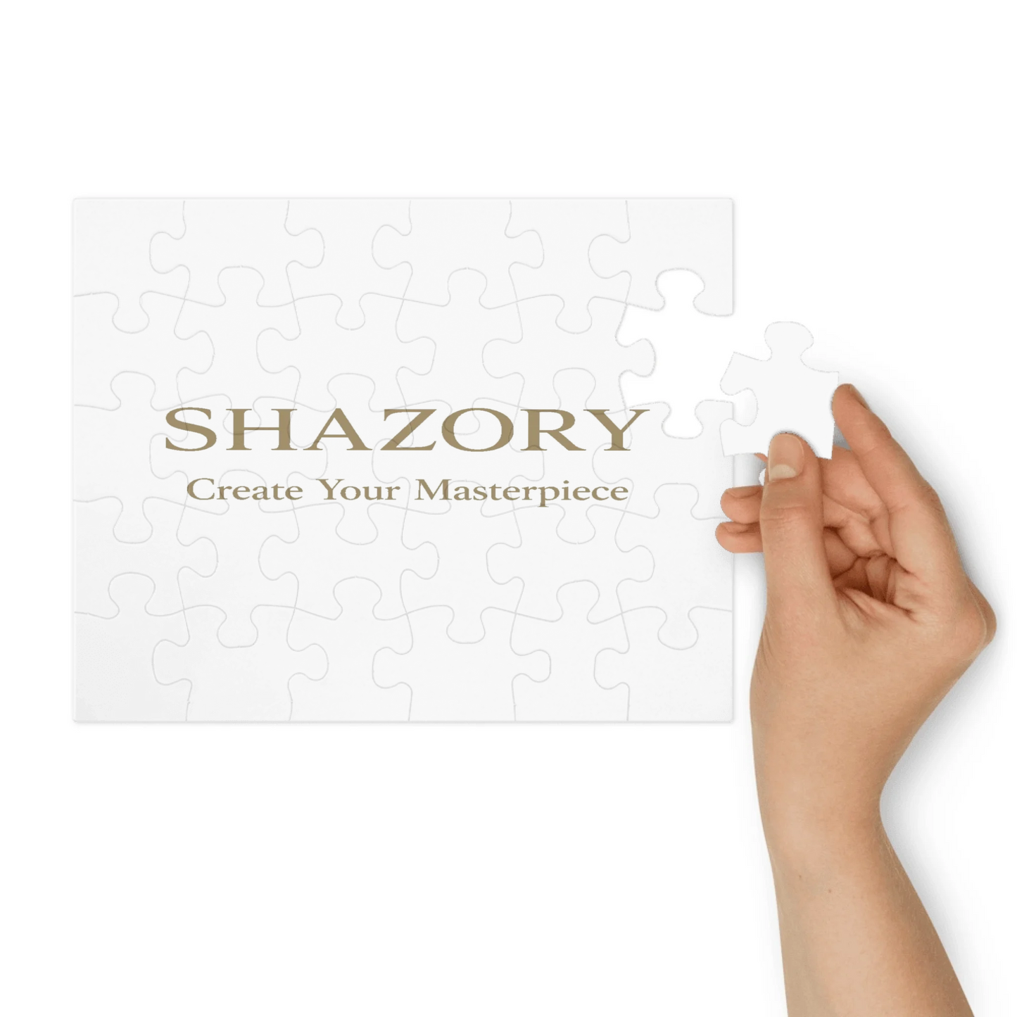 Close-up detail of custom photo print on jigsaw puzzle with tin — puzzle surface texture
