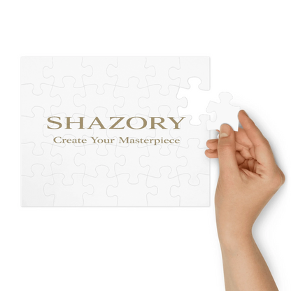 Close-up detail of custom photo print on jigsaw puzzle with tin — puzzle surface texture