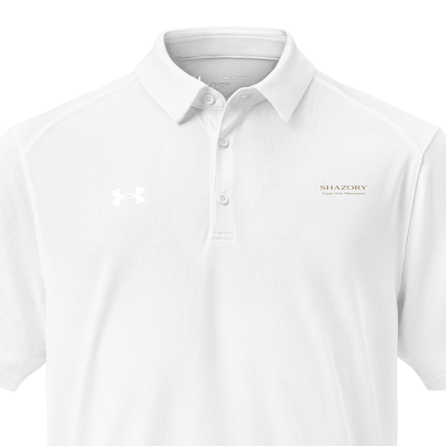 Custom men's Under Armour performance polo with personalized design from Shazory