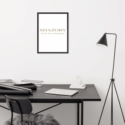 Lifestyle styling of personalized premium luster framed poster — framed poster ready for the wall