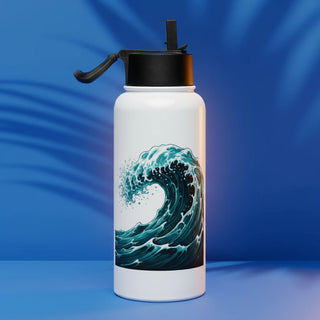 Custom stainless steel water bottle with straw lid and personalized design from Shazory