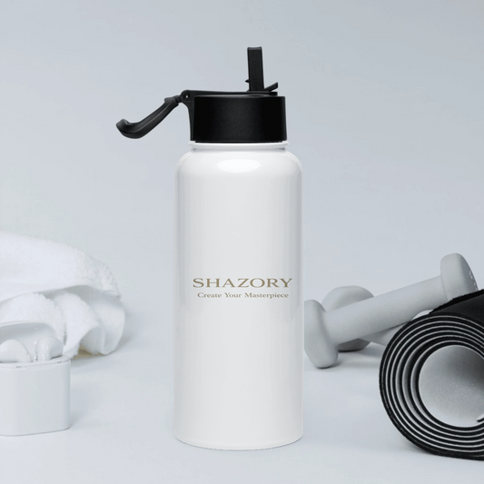 Lifestyle styling of personalized 32 oz water bottle — bottle ready for the daily carry