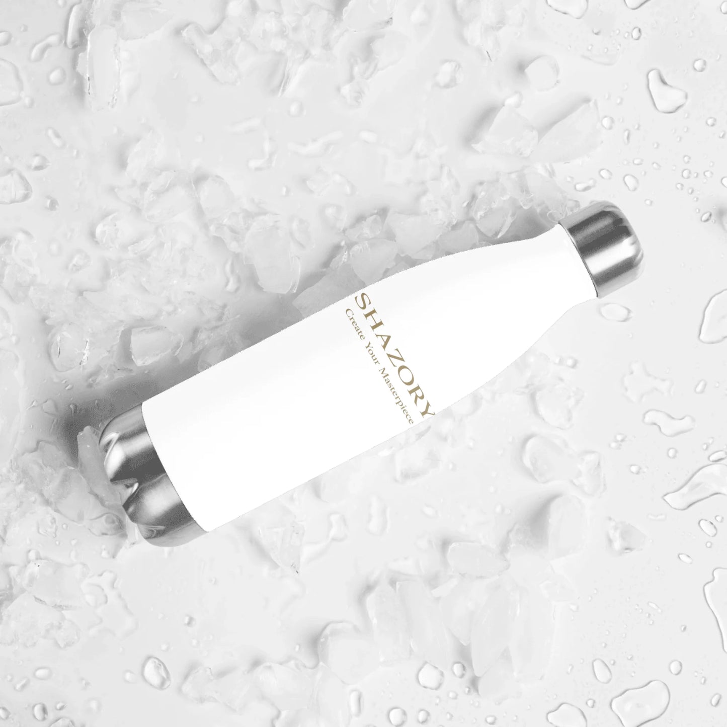Lifestyle styling of personalized 17 oz water bottle — bottle ready for daily use