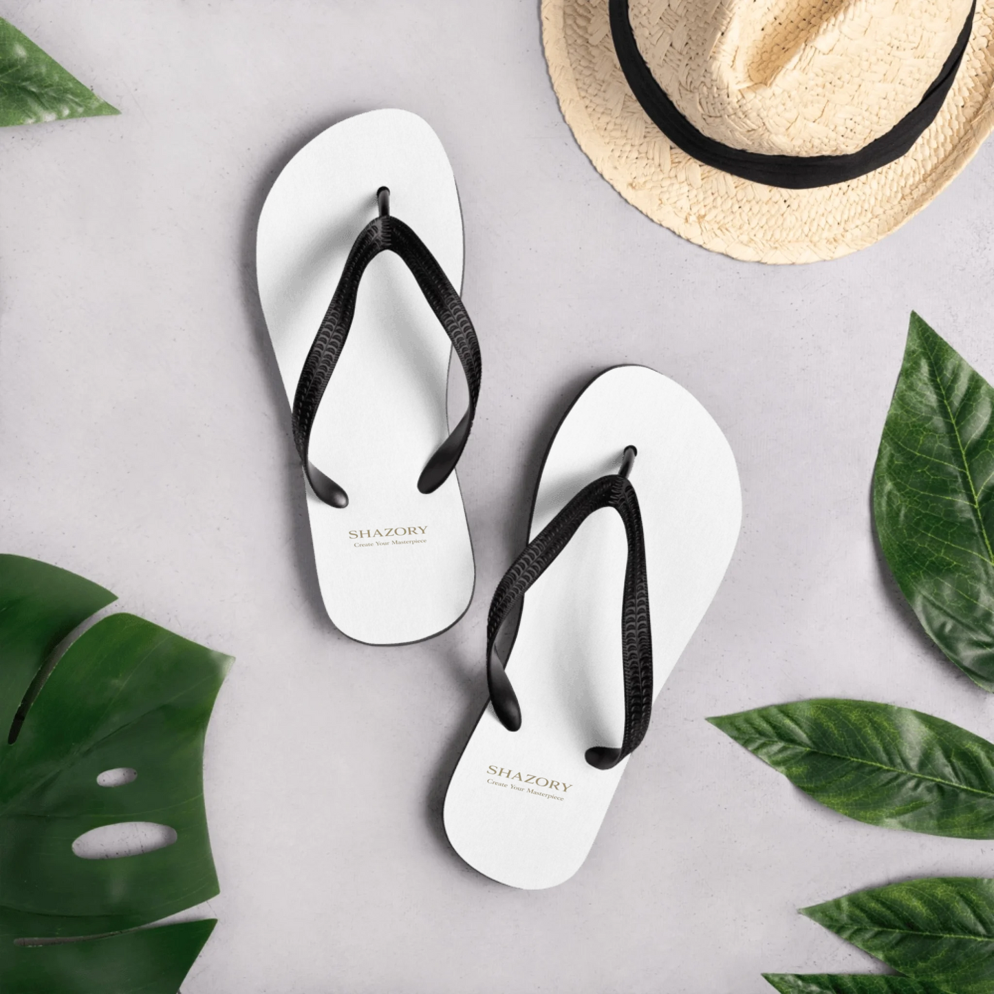 Shazory Custom Sublimation Flip Flops — top view with personalized strap design