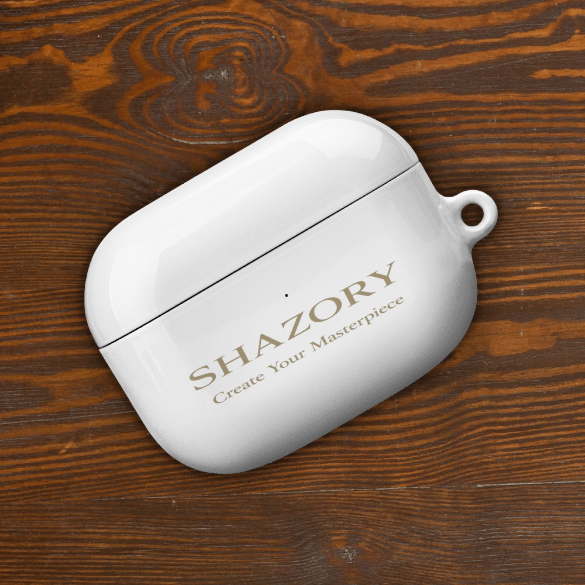 Shazory Custom All-Over Print AirPods Case — lifestyle in-hand view of custom AirPods case