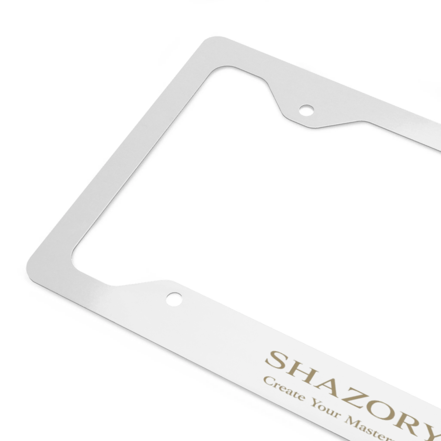 Shazory Custom Metal License Plate Frame — installed on standard U.S. plate
