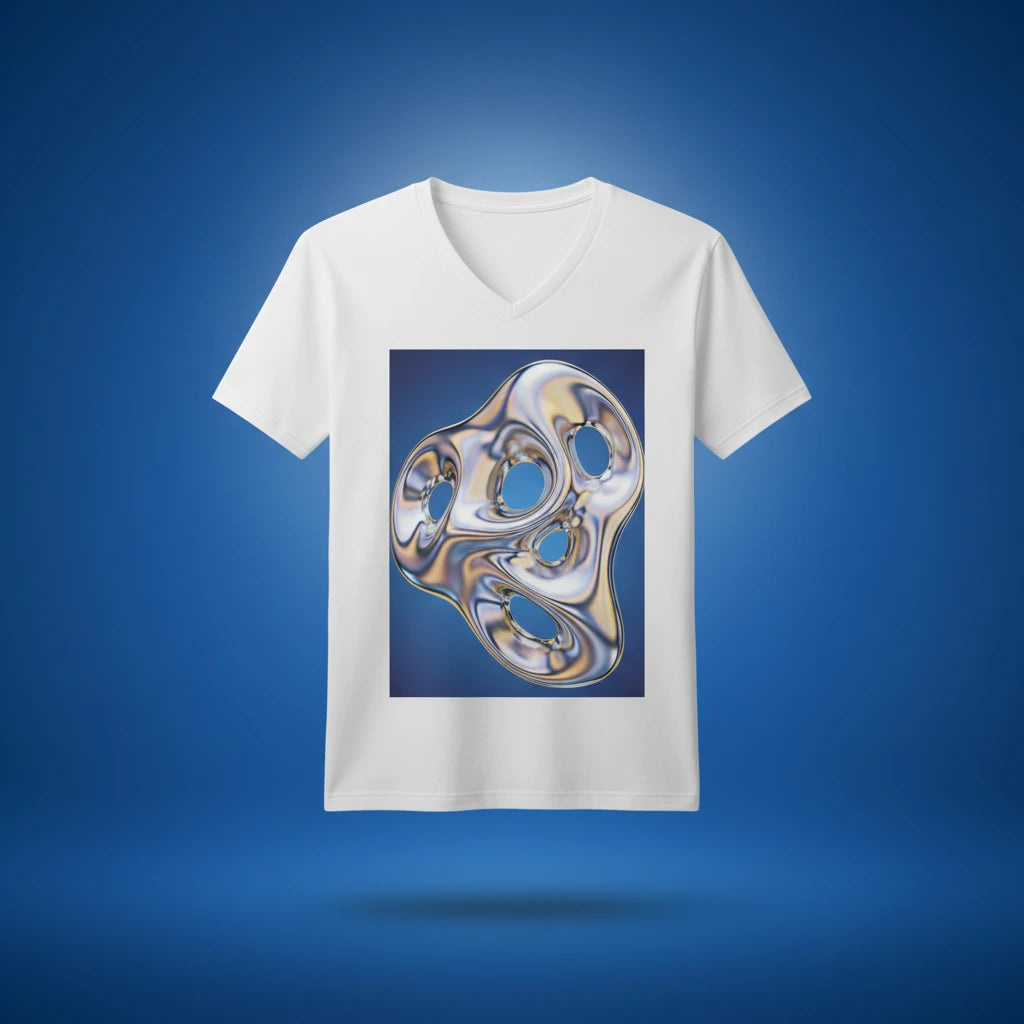 Lifestyle styling of personalized women’s relaxed V-neck tee — apparel ready for everyday wear