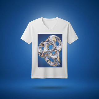 Lifestyle styling of personalized women’s relaxed V-neck tee — apparel ready for everyday wear