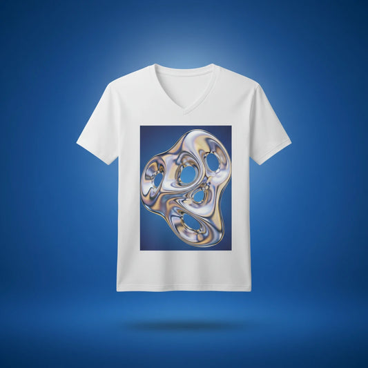 Lifestyle styling of personalized women’s relaxed V-neck tee — apparel ready for everyday wear