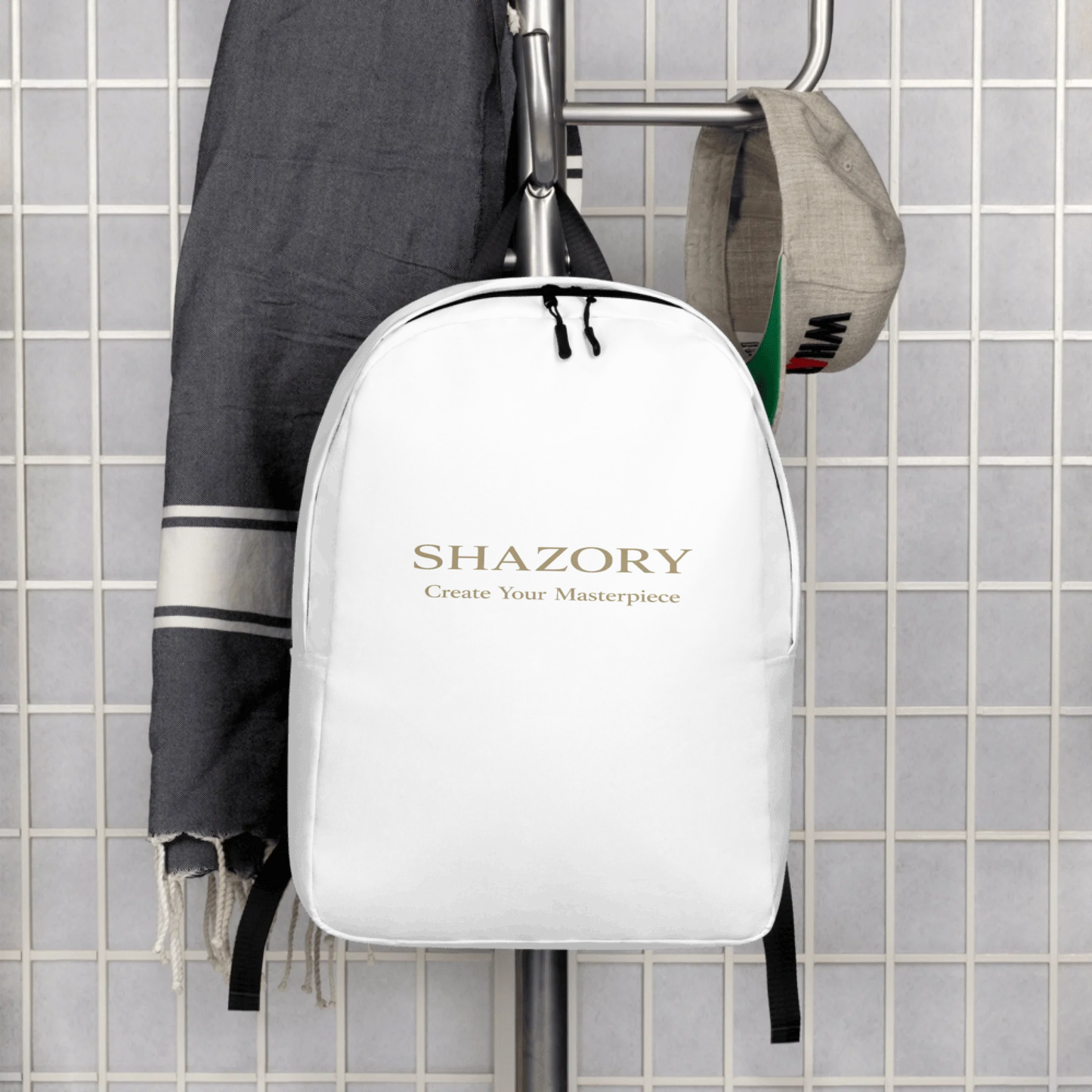 Shazory Custom Minimalist Backpack — main view of slim all-over print silhouette