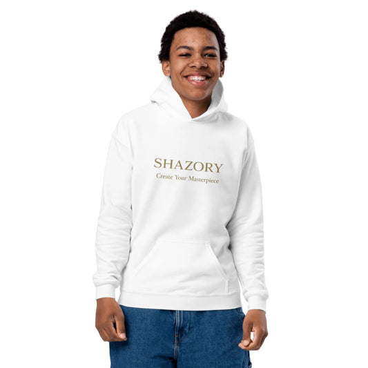Front view of personalized youth heavy blend hoodie — heavyweight cotton-poly fleece for daily wear