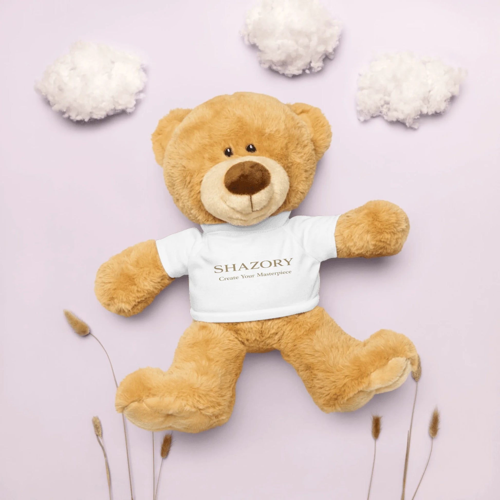 Shazory Custom Teddy Bear — 9.5-inch plush with custom-printed t-shirt