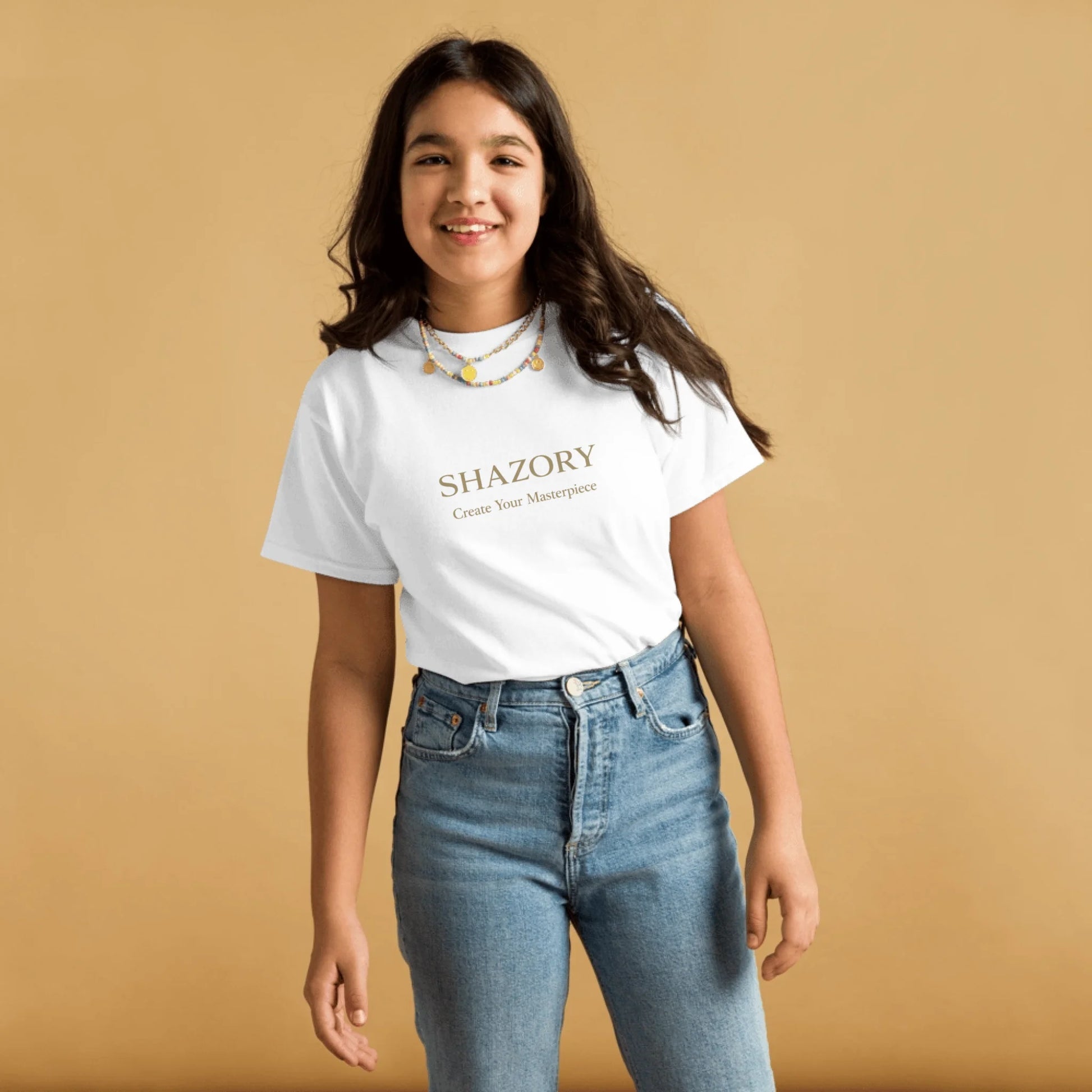 Lifestyle styling of personalized youth classic tee — kids apparel ready for play