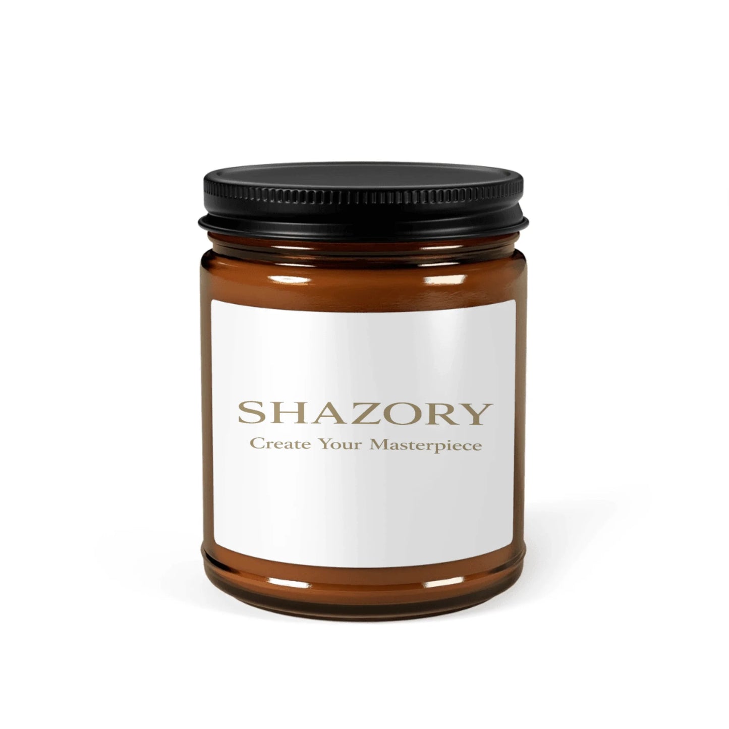 Shazory Custom Amber Jar Scented Soy Candle — wooden lid and natural soy wax detail