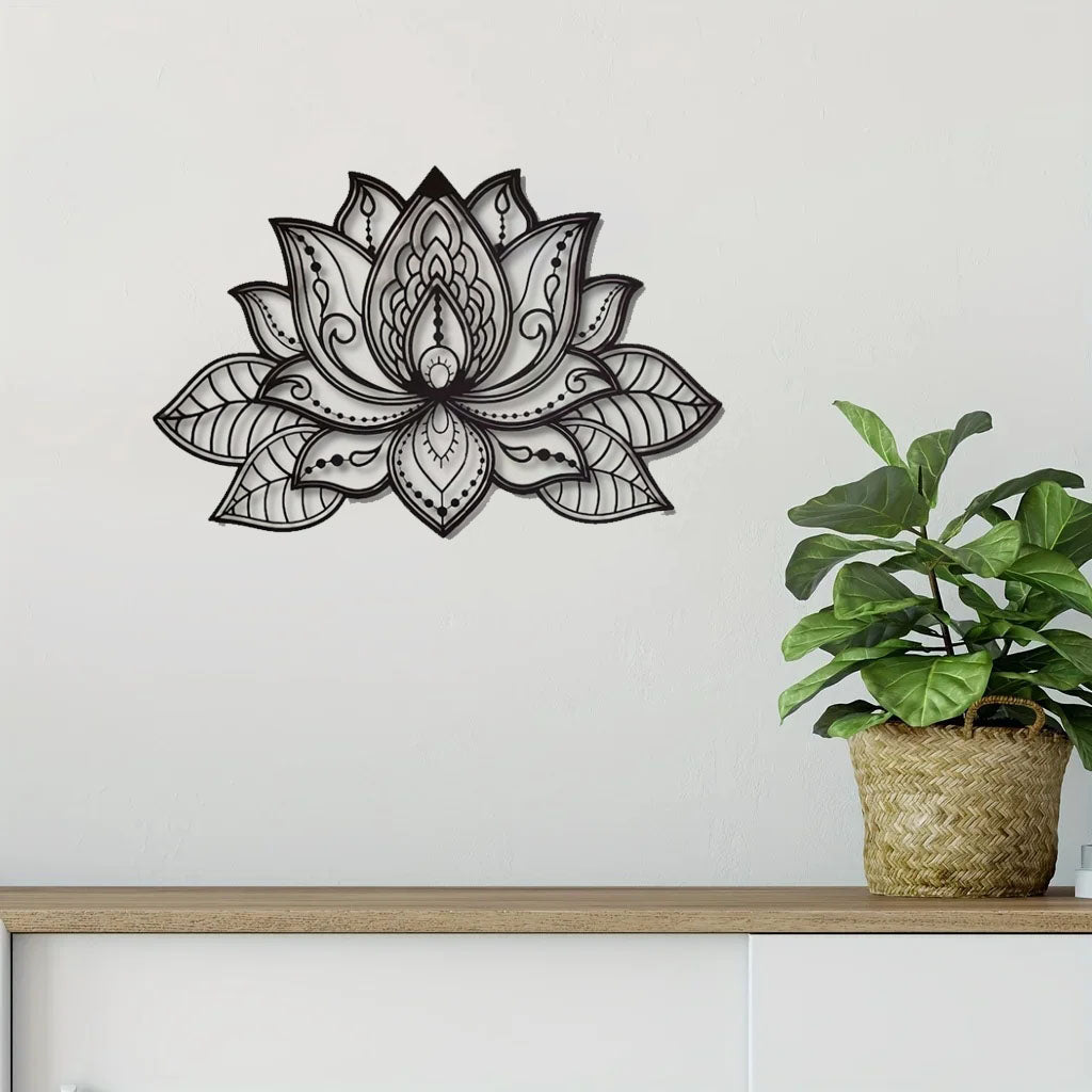 Shazory lotus mandala wall art over sofa view