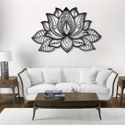 Shazory black lotus mandala metal wall art front view